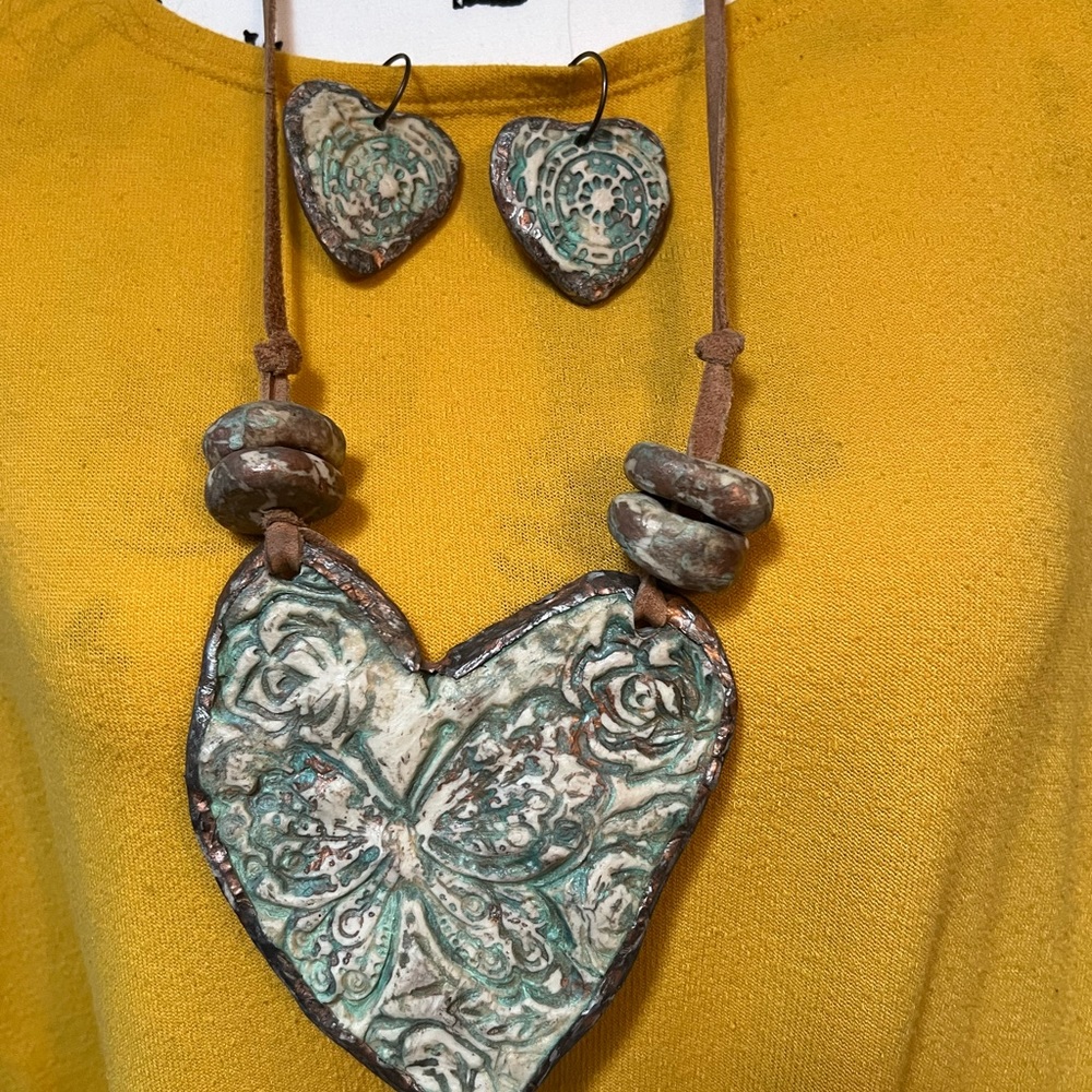 Gorgeous heart shaped necklace and earrings by a local artisan.